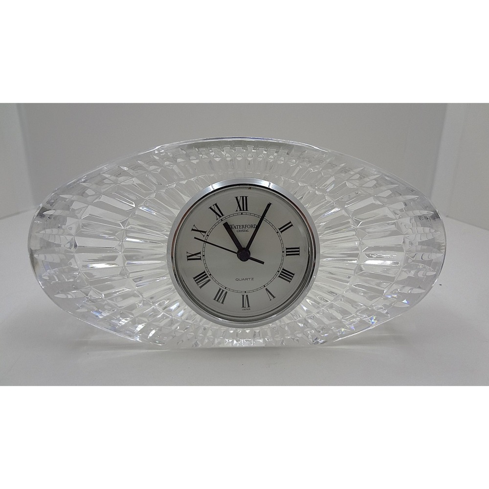 Waterford Crystal Oval Table Clock Desk‎ Clear Faceted Quartz